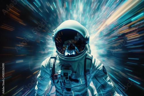 Astronaut travelling in hyperspace, made with generative ai