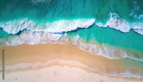 Beautiful waves  on a beach in the tropics, made with generative ai