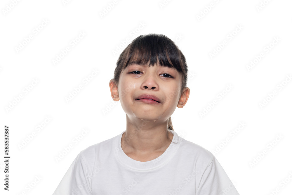 Asian girl crying isolated on white background with clipping path. Asian girl crying isolated on white background with clipping path.