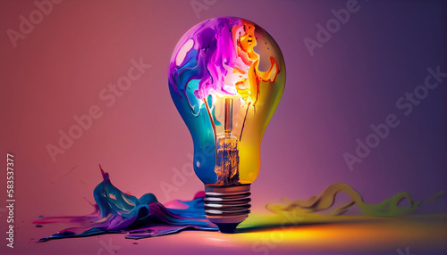 Colorful light bulb. Generative Ai
