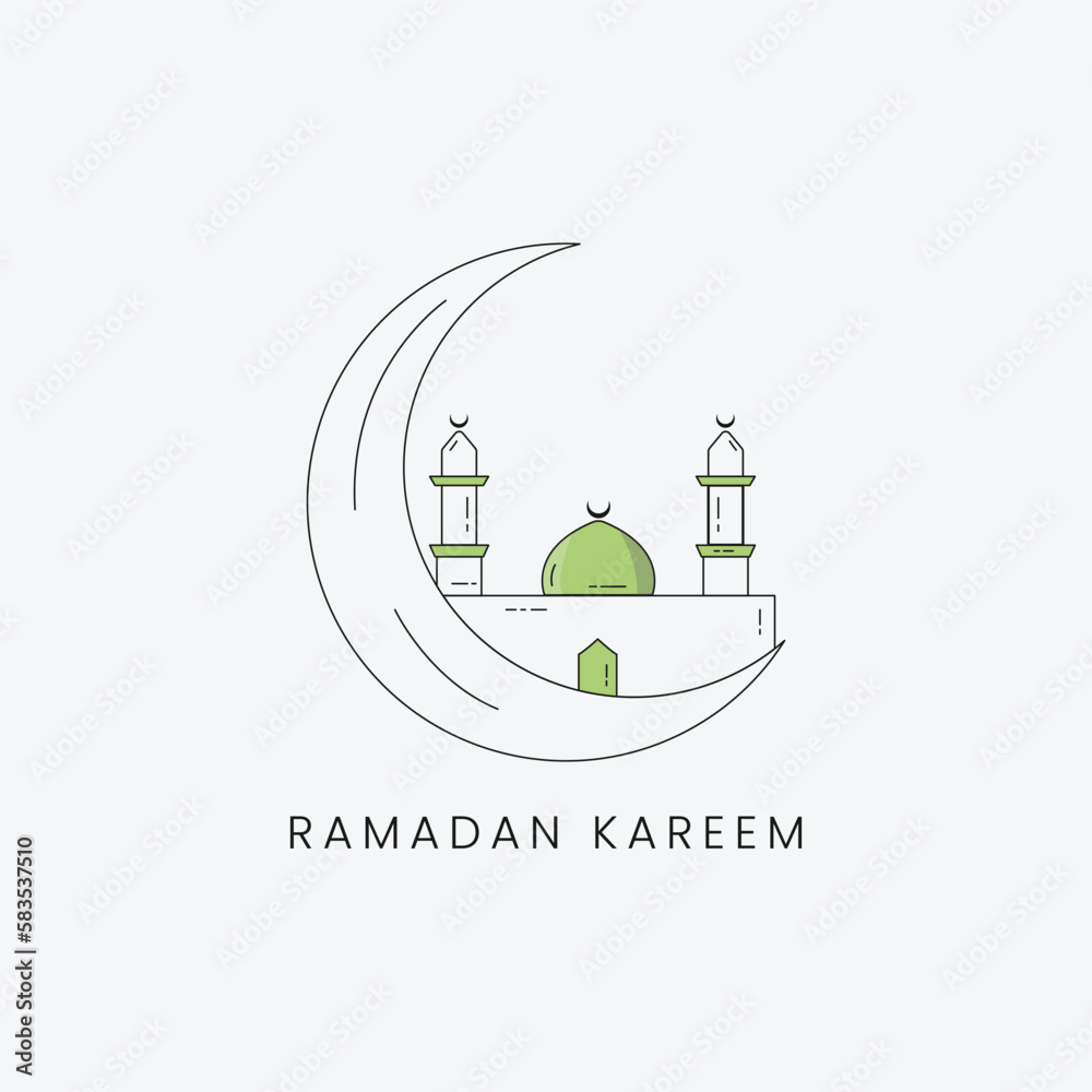 ramadan kareem minimalist design crescent and mosque islamic design
