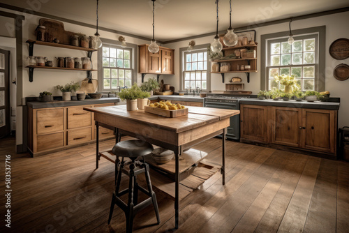Farmhouse kitchen interior design. Generative AI