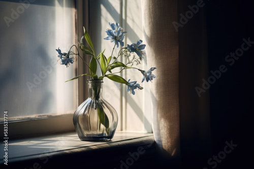 Spring still life with window light. Generative AI