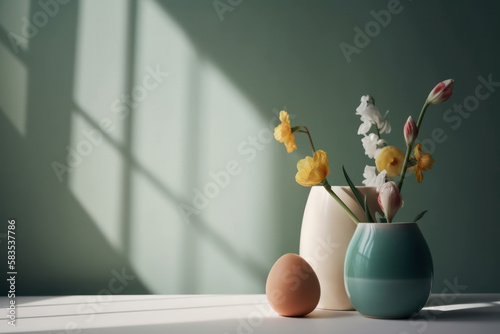 Spring still life with window light. Generative AI