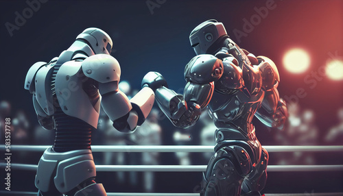 Cyborgs fighting with each other. Generative Ai © andranik123