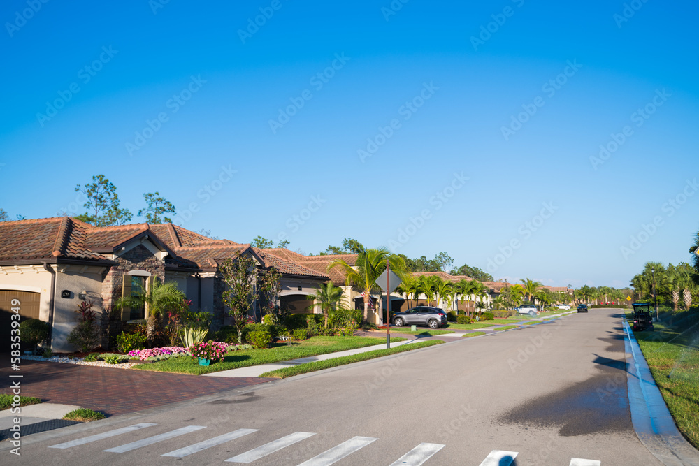 Obraz premium Luxury homes in Bonita Springs, Florida. Real estate market background showing nice homes in the Southeast