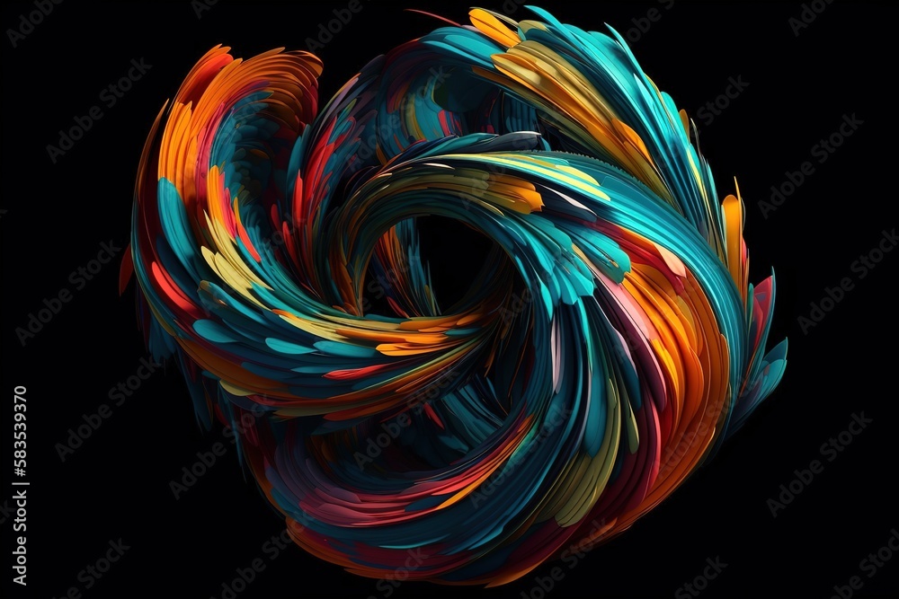 3D rendering of colorful abstract twisted wavy shape in motion. Computer generated geometric digital art, Generative AI