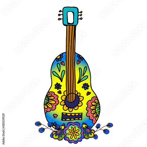 Slika na platnu Guitar decorated with flowers
