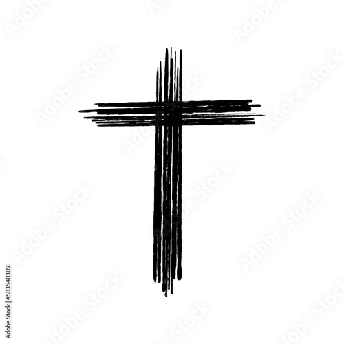 Hand drawn grunge christian cross. Religion symbol vector illustration isolated.
