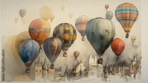 balloon to fly, watercolor painting, generative ai