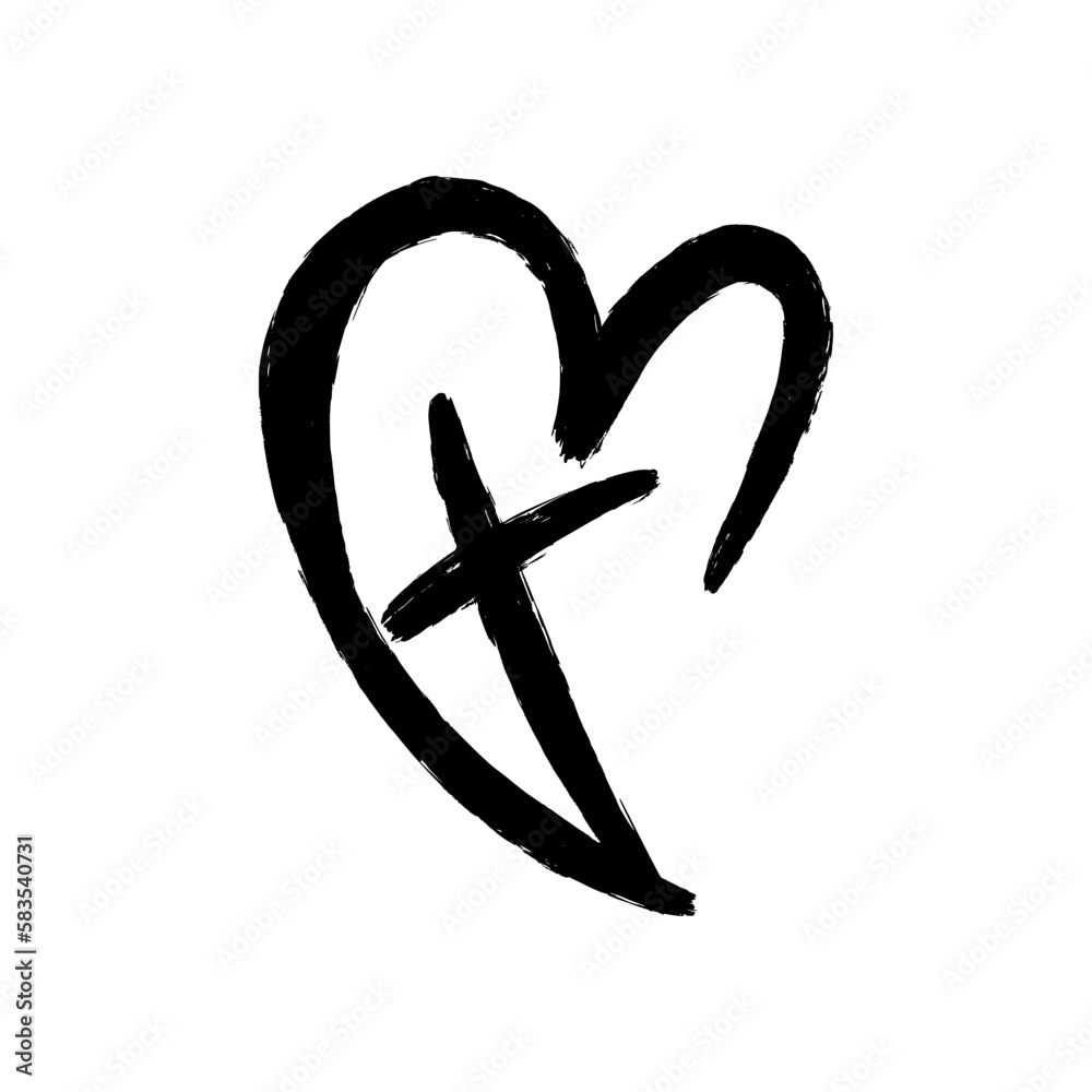A heart and cross in grunge style. A symbol of Christianity. A heart and cross in grunge style. A symbol of Christianity.