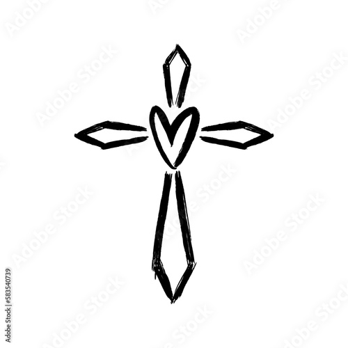 Hand drawn grunge christian cross. Religion symbol vector illustration isolated.