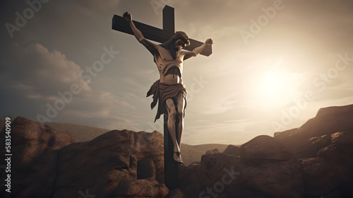 jesus on the cross, jesus crucified, generative ai photo