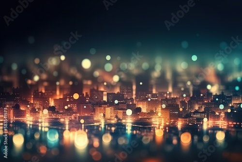Abstract background with bokeh defocused lights and shadow from cityscape at night, vintage or retro color tone, Generative AI © abstract Art