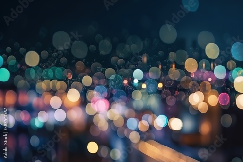 Abstract background with bokeh defocused lights and shadow from cityscape at night, vintage or retro color tone, Generative AI