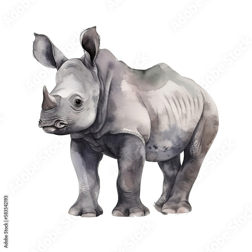 watercolor baby Black rhinoceros isolated on transparent, ai generated © dasom