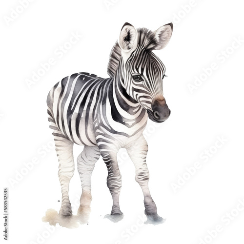 watercolor baby Zebra isolated on transparent  ai generated