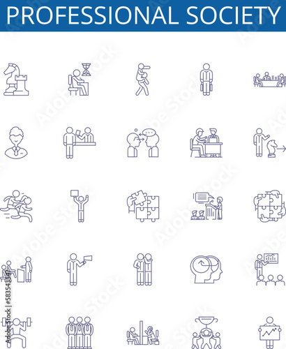 Professional society line icons signs set. Design collection of Society, Professional, Network, Association, Community, Membership, Organization, Group outline concept vector illustrations