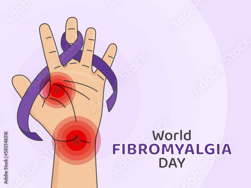 World Fybromyalgia Day Design with Hand and purple ribbon. body pain illustration