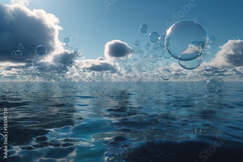 Bubbles In Sea Against Sky, Generative AI