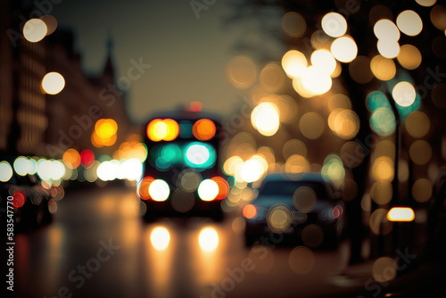 Night city landscape with blurred background, Generative AI © olgayakovleva