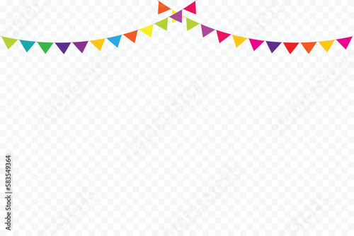 Colorful Party Flags On Transparent Background. Celebration Event And Birthday. Multicolored. Vector