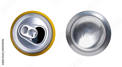 Aluminum can isolated on a white background. Top and bottom view. Beverages. Package.
