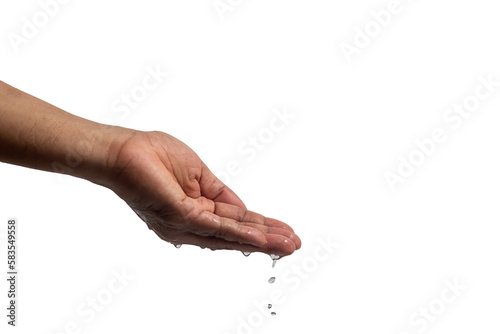 Water flows from the man's palm.