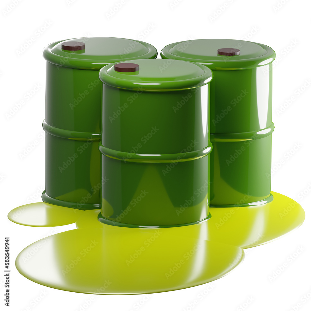 3D rendering of green metal barrels with leaking radioactive liquid. Pollution of environment with waste of chemical industry. Realistic PNG illustration isolated on transparent background 3D rendering of green metal barrels with leaking radioactive liquid. Pollution of environment with waste of chemical industry. Realistic PNG illustration isolated on transparent background
