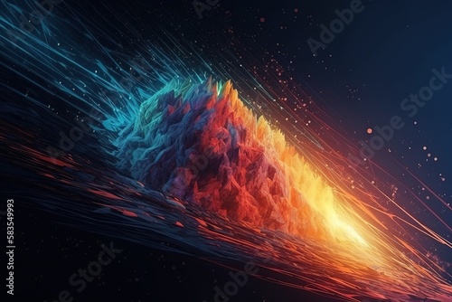 Space abstract background, burning comet, flash, laser through the stone, bright colors, Generative AI