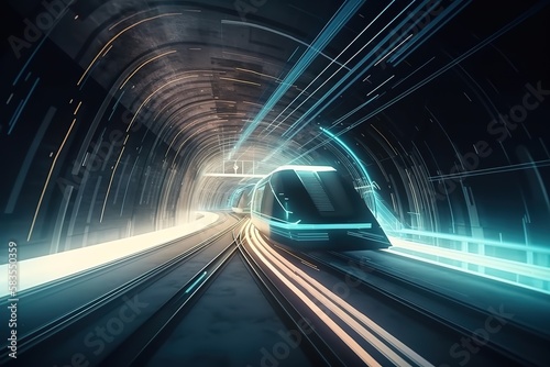 Speed and Motion. Train Ride through a Tunnel in a Modern City.   Generative AI