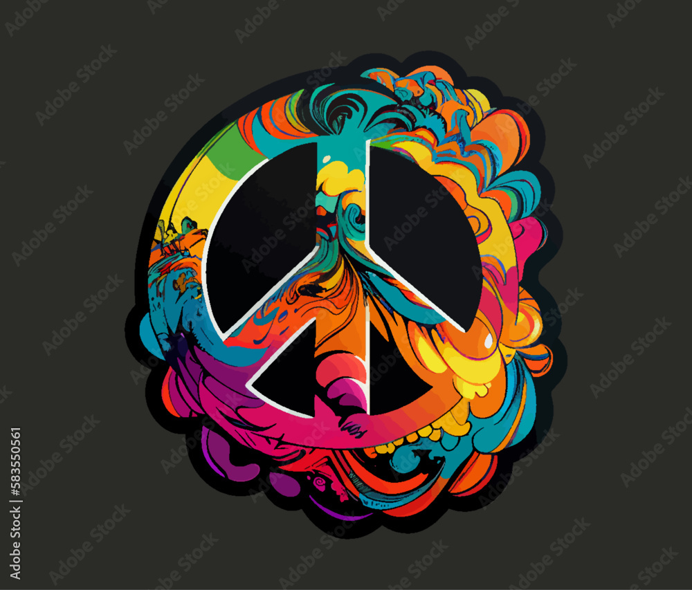 Multicolored, summer peace sign. Sticker, badge, batch. Peace sign in rastoforai or hippie style. Vector