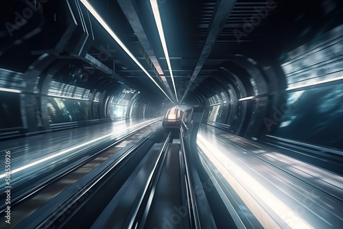 Speed and Motion. Train Ride through a Tunnel in a Modern City. , Generative AI