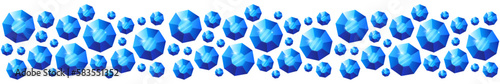 Seamless border garland with 3D light blue diamonds. Isolated vector and PNG illustration on transparent background
