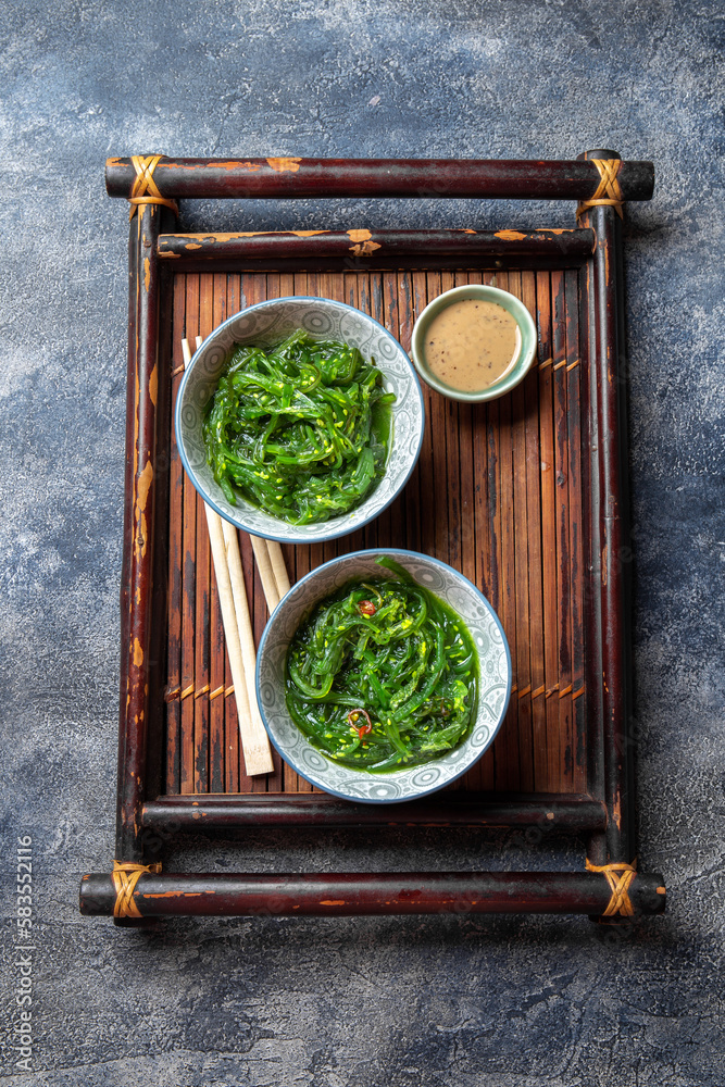 Chuka wakame, seaweed japanese salad with nuts sauce.