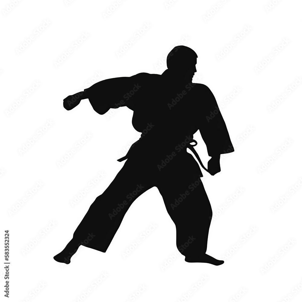 karate, judo, kung fu, kempo, ikido, jiu jitsu, box, taekwondo, kendo, silhouette, sport, vector, black, illustration, player, people, run, running, body, sports, ball, soccer, generative ai