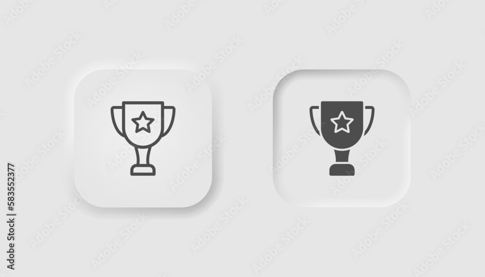 Champion's cup icon in neumorphism style. Icons for business, white UI, UX. Award symbol. Golden trophy, competition, contest, winner. Neumorphic style. Vector illustration. Champion's cup icon in neumorphism style. Icons for business, white UI, UX. Award symbol. Golden trophy, competition, contest, winner. Neumorphic style. Vector illustration.