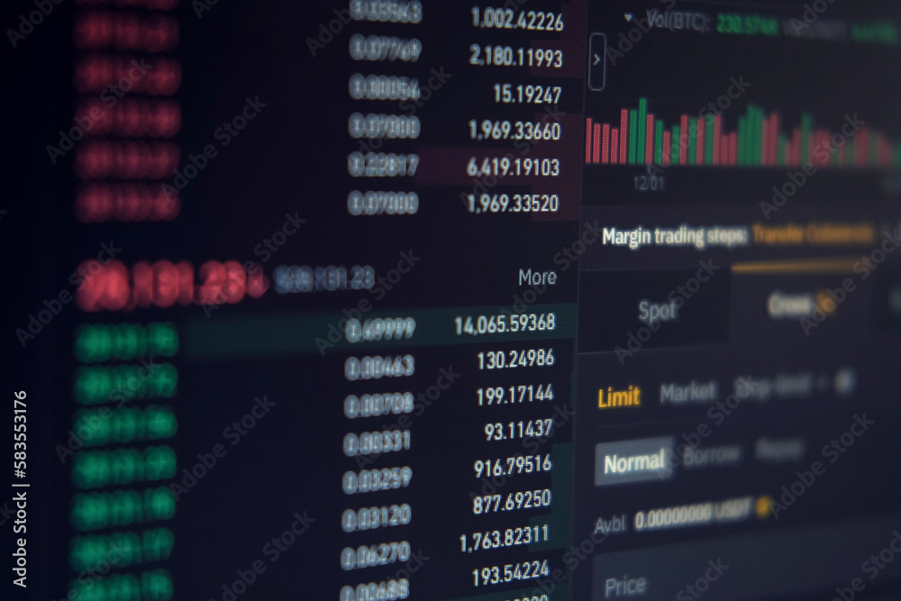 Trading and finance. Stock market analysis to buy or sell cryptocurrency share. Broker trades securities on forex exchange. Stock chart quotes on LED display. Financial investment graph. Economy trend Trading and finance. Stock market analysis to buy or sell cryptocurrency share. Broker trades securities on forex exchange. Stock chart quotes on LED display. Financial investment graph. Economy trend