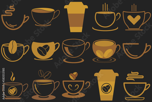 Set of coffee shop gold logo design collection with modern emblem shape Premium vector
