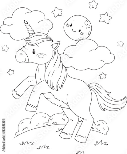 coloring page with unicorn