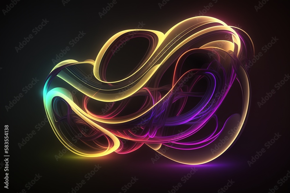 Neon multicolored led lines on a dark night background. Wave futuristic wallpaper. generative ai Neon multicolored led lines on a dark night background. Wave futuristic wallpaper. generative ai