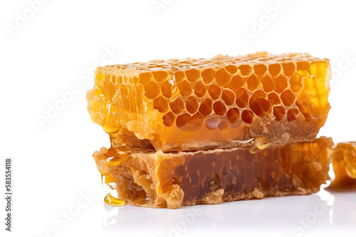 Honeycomb with honey isolated on white background. Ai generative