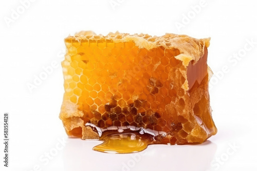 Honeycomb with honey isolated on white background. Ai generative