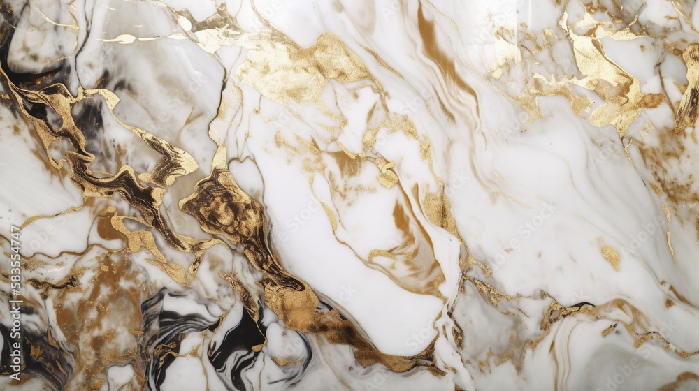 White and gold marble texture. Abstract liquid fluid art background. AI