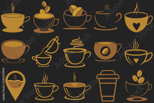 Set of coffee shop gold logo design collection with modern emblem shape Premium vector