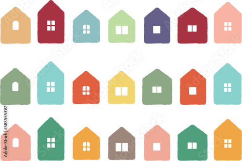 相性の良いカラーバランスで建ち並んだ可愛い家_マイホーム