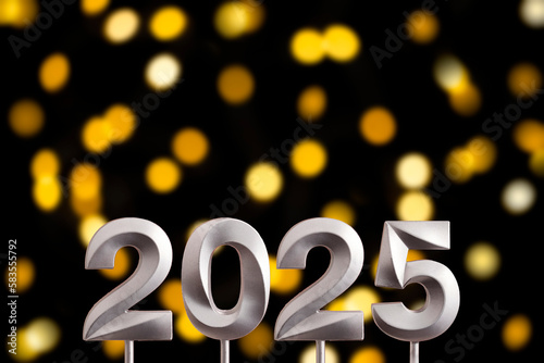 Achievements for the new year 2025 - Silver number on dark with defocused lights