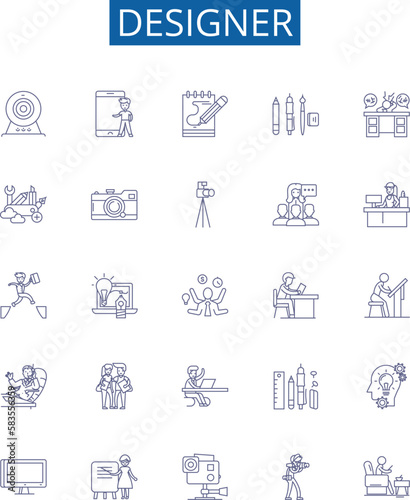 Designer line icons signs set. Design collection of Designer, Fashion, Architecture, Interior, Art, Creative, Costume, Graphic outline concept vector illustrations