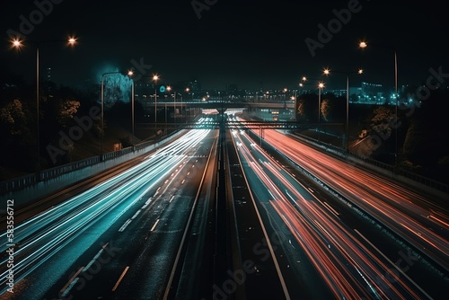 Light Trails On Highway At Night  Generative AI