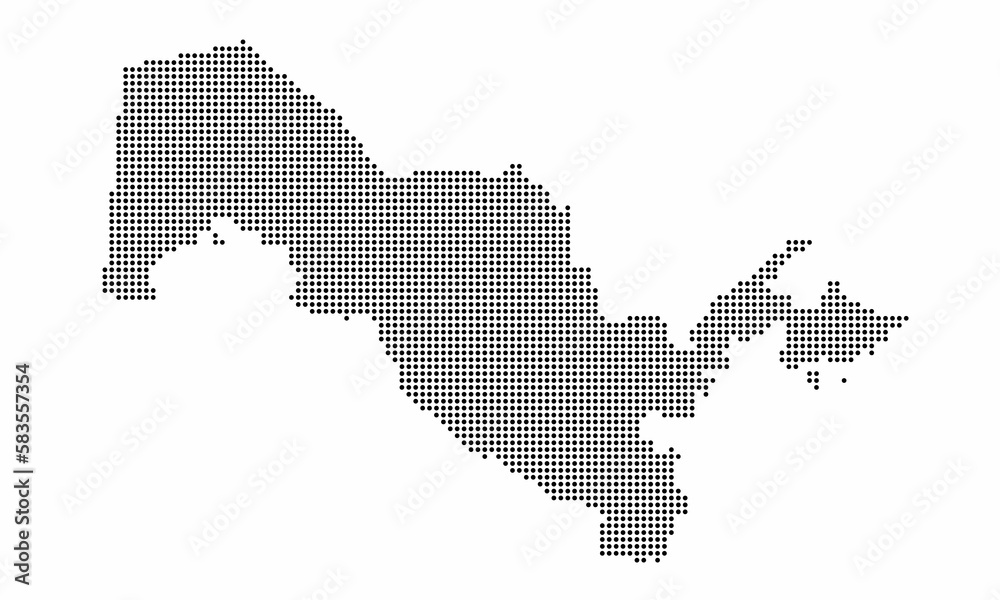 Uzbekistan dotted map with grunge texture in dot style. Abstract vector illustration of a country map with halftone effect for infographic. 
